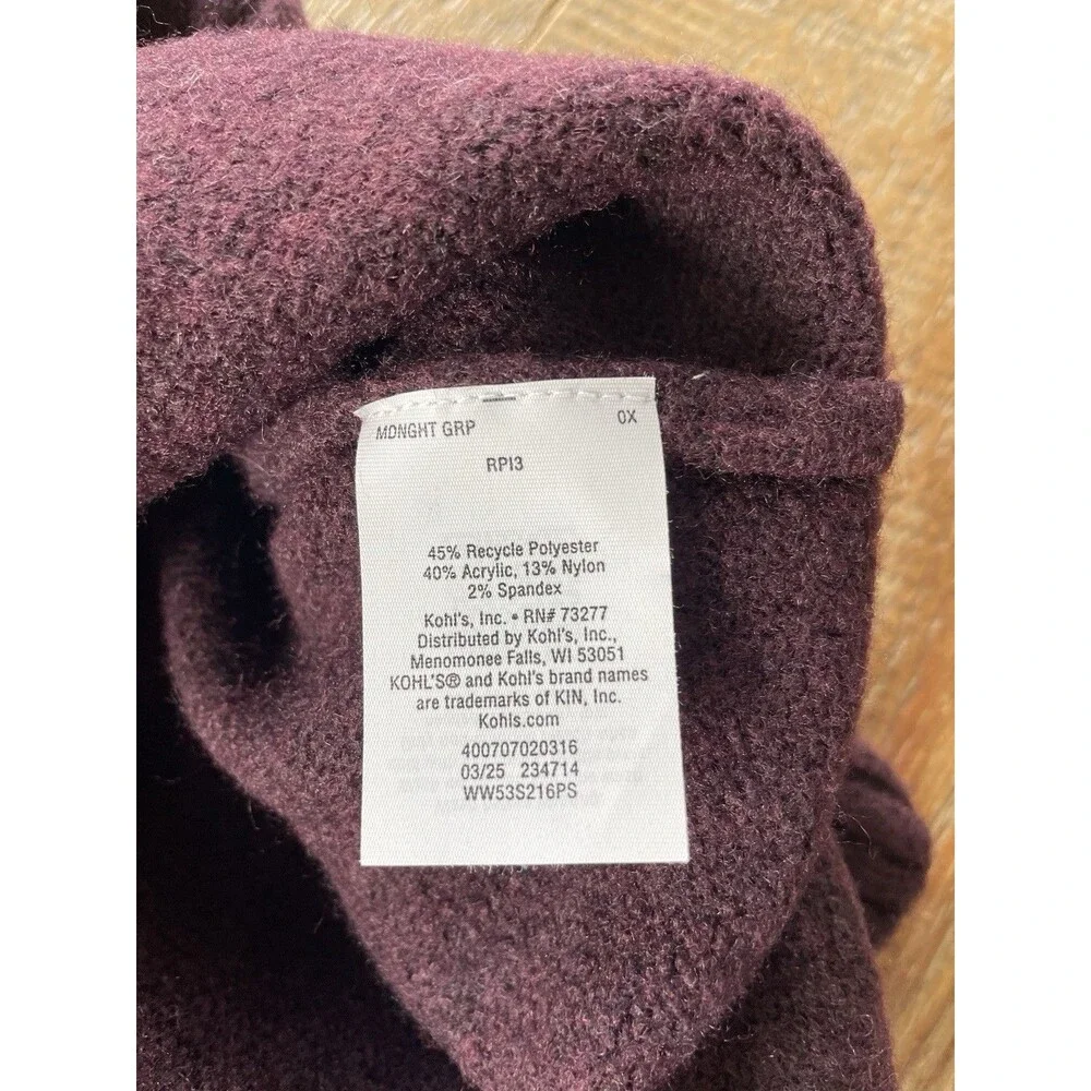 Nine West Mock Neck Sweater 0X Plum NWT